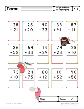 simple math addition sheet without regrouping
