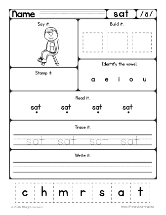 SAT Worksheet | Learn Short a Sound | PrimaryLearning.org