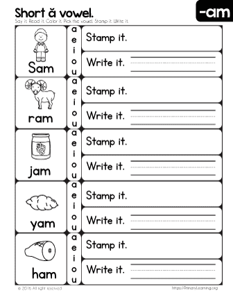 Am Word Family Review Worksheet | Primarylearning.Org