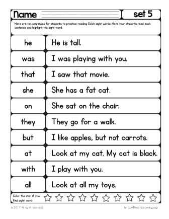 Free Sight Words Worksheets Printables Primarylearning Org