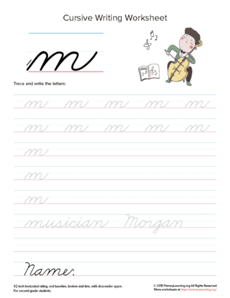 lowercase cursive m worksheet primarylearning org