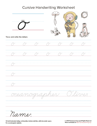how to write a lowercase o in cursive