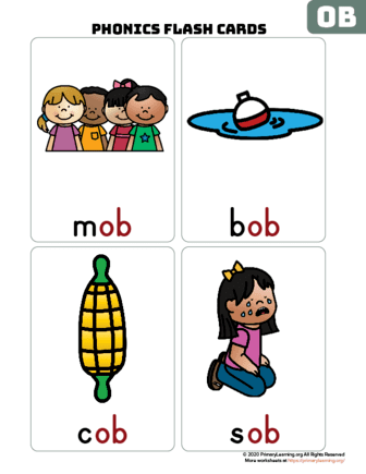 The Ob Word Family Flash Cards | Primarylearning.Org