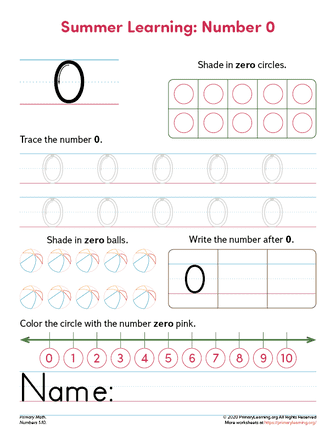 summer all about number 0 worksheet primarylearning org