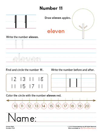 all about number 11 worksheet primarylearning org