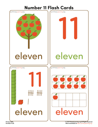 number eleven flash cards primarylearningorg