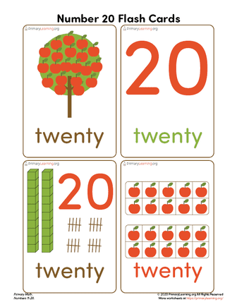 number twenty flash cards primarylearningorg