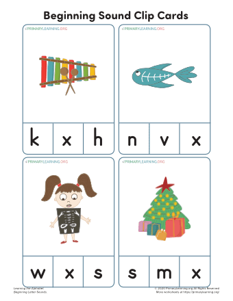 beginning sound x clip cards primarylearning org