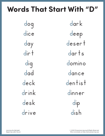 words that start with d for kindergarten