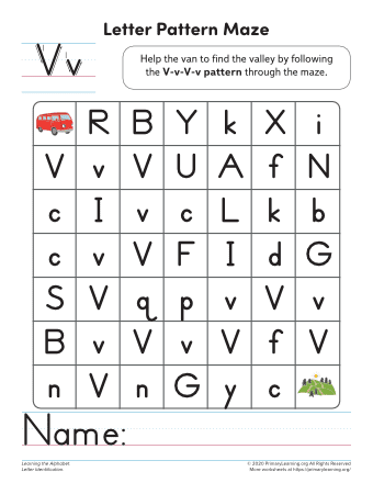 Letter V Maze Worksheet | Primarylearning.Org