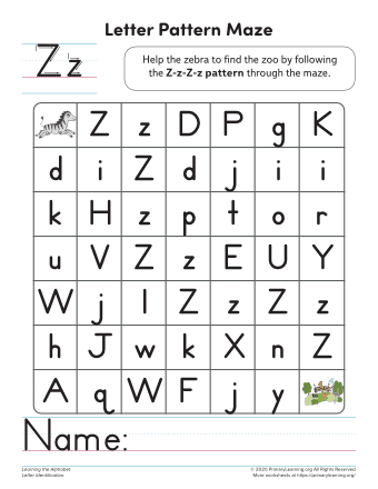 letter z maze worksheet primarylearning org