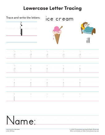 Tracing Lowercase Letter I | PrimaryLearning.Org