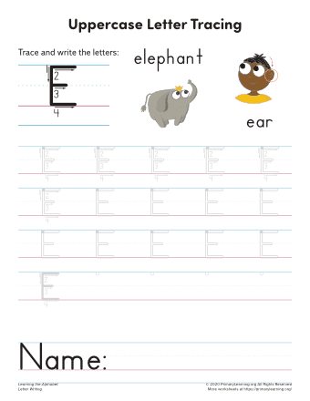 Tracing Uppercase Letter E | PrimaryLearning.Org