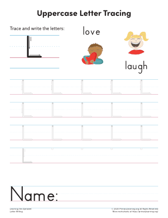 tracing uppercase letter e primarylearning org