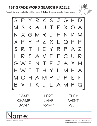 1st grade word search spelling unit 10 primarylearning org