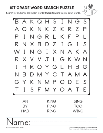 1st grade word search spelling unit 9 primarylearning org