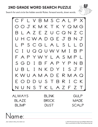 2nd grade word search spelling unit 26 primarylearning org