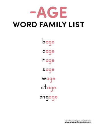 age word family list