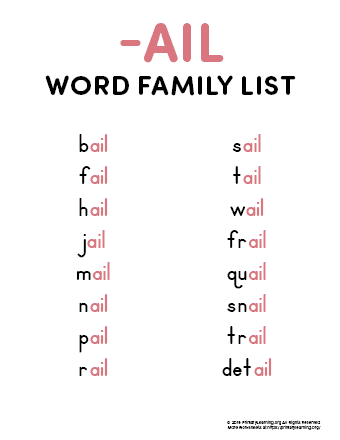 ail word family list