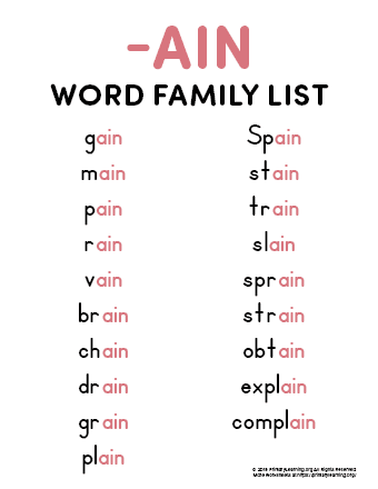 ain word family list