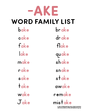ake word family list