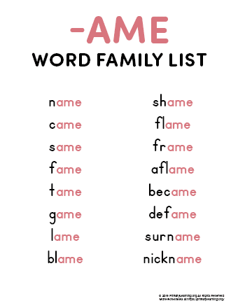 ame word family list