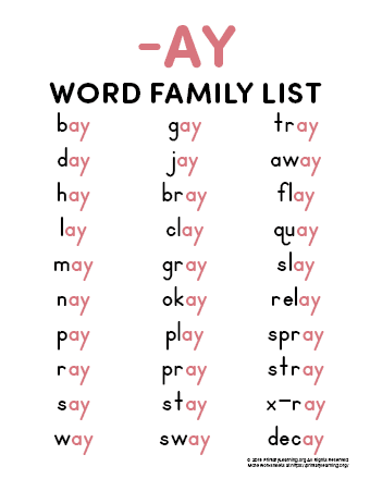 ay word family list