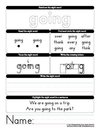 GOING Sight Word Worksheet | PrimaryLearning.org