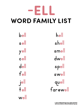 ell word family list