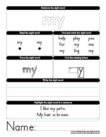 my sight word worksheet primarylearning org