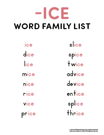 ice word family list