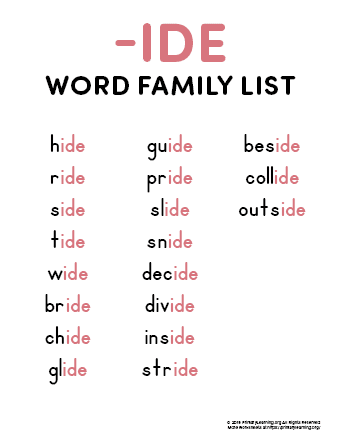 ide word family list