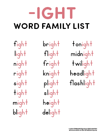ight word family list