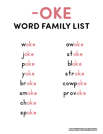 oke word family list