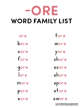 ore word family list