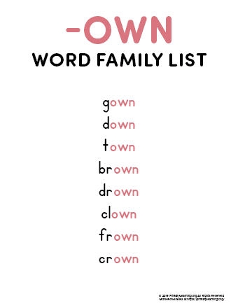 own word family list