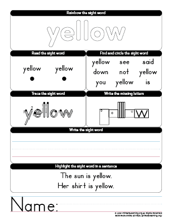 Sight Word Yellow Worksheet | PrimaryLearning.org
