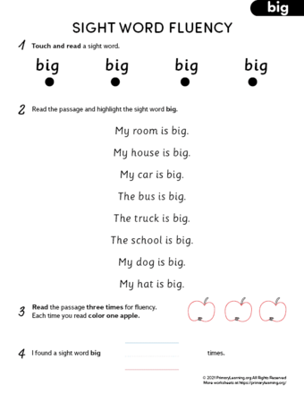 sight word big fluency