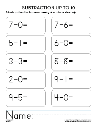 single digit subtraction worksheet 5 primarylearning org