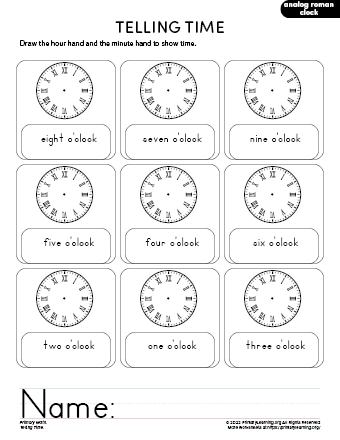 telling the time o clock worksheet