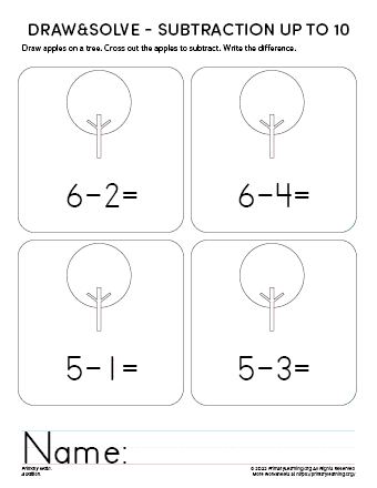 kindergarten simple subtraction worksheets