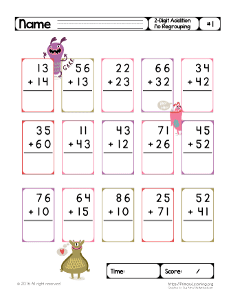 2 digit addition problems without regrouping