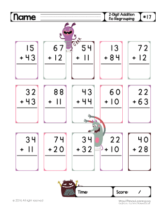 double digit addition without regrouping worksheets