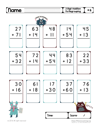 2 digit addition without regrouping worksheets