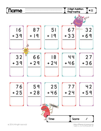 2 digit addition worksheets with regrouping