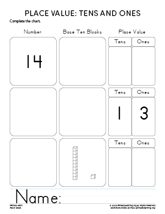 ones and tens place value worksheets kindergarten free