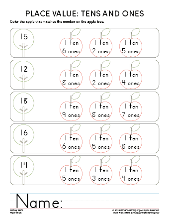 ones and tens place value worksheets for kindergarten