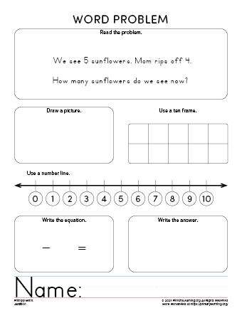subtraction word problems kindergarten