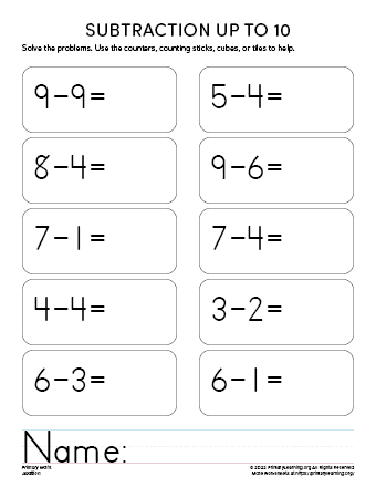 simple subtraction for kindergarten