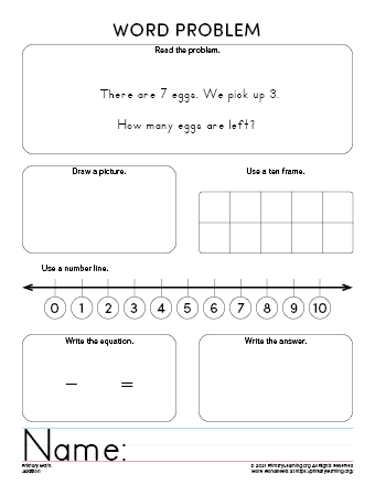 kindergarten word problems addition and subtraction